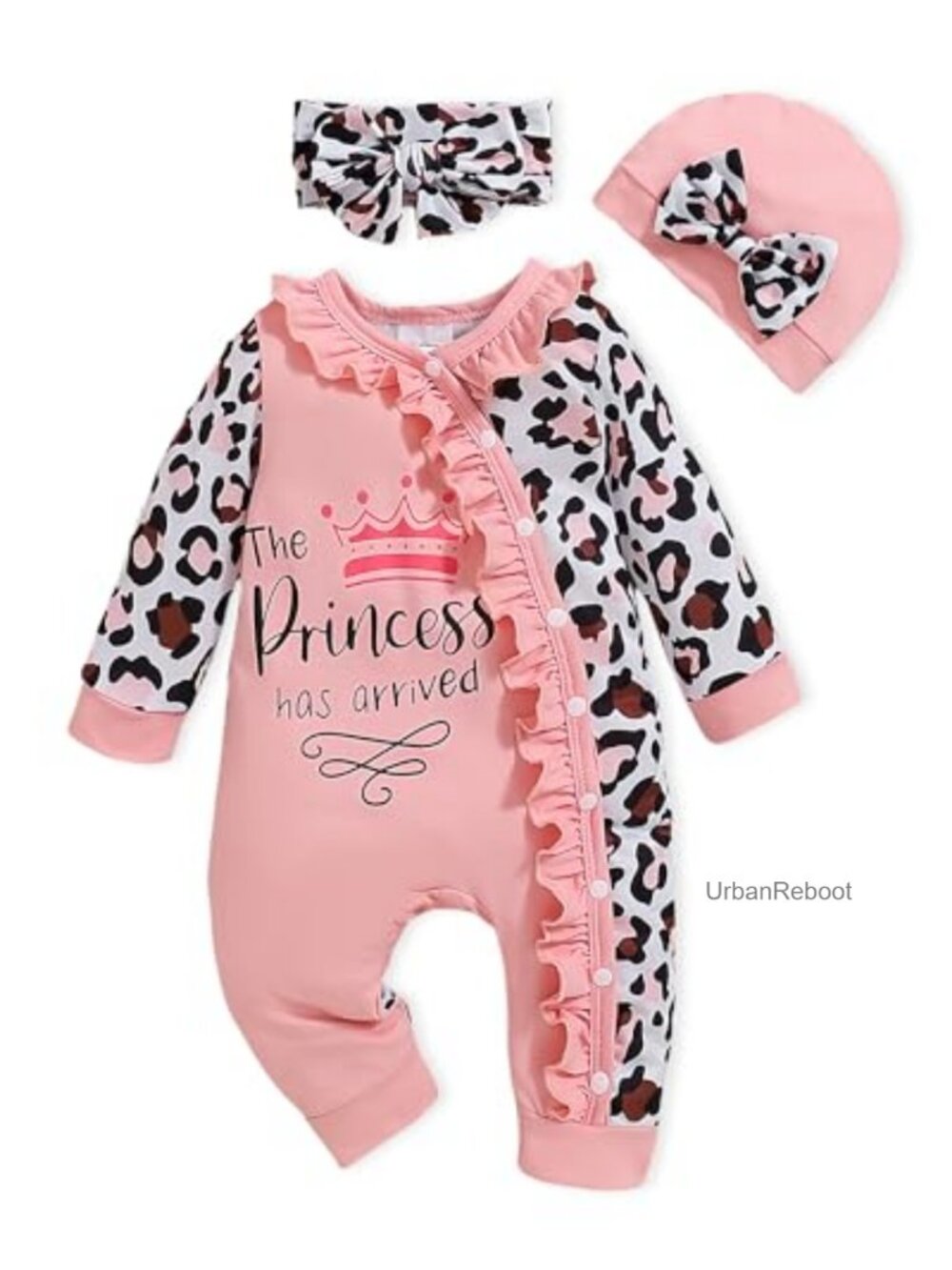 Newborn Girl 3 Piece Romper Jumpsuit Hat Headband Set Cotton Blend